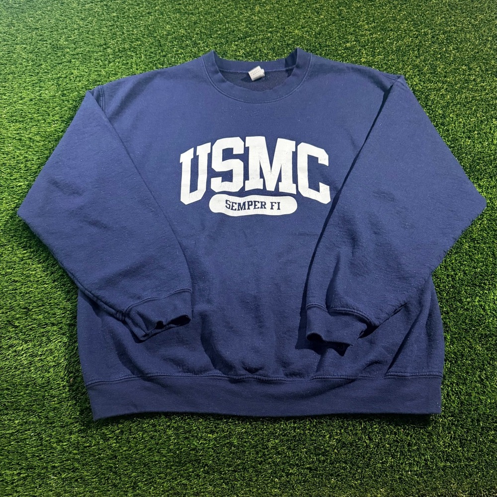 Gildan Heavy Blend USMC Semper Fi Sweatshirt Navy Blue Mens XL Pullover
